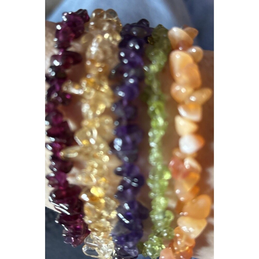Multi-Strand Bracelet, Sterling Silver Toggle Clasp, Mixed Gemstone Chips, 8.5"L - Picture 7 of 8